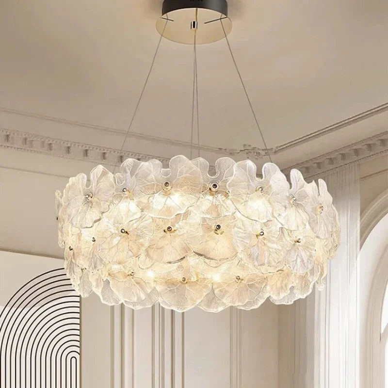 

French chandelier for living room - full-spectrum eye-friendly designer art glass lotus-shaped bedroom chandelier