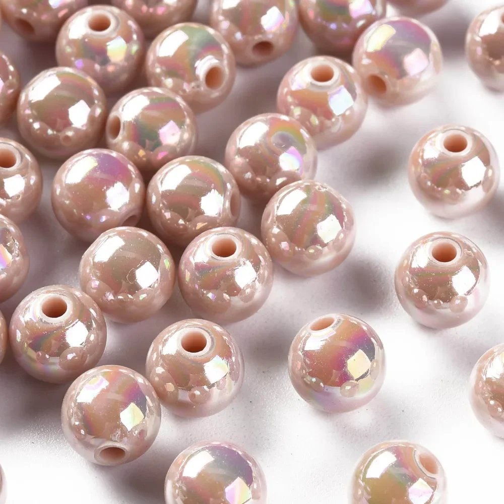 500g Opaque Acrylic Beads AB Color Plated Round PeachPuff 8x7mm Hole: 2mm about 1745pcs/500g