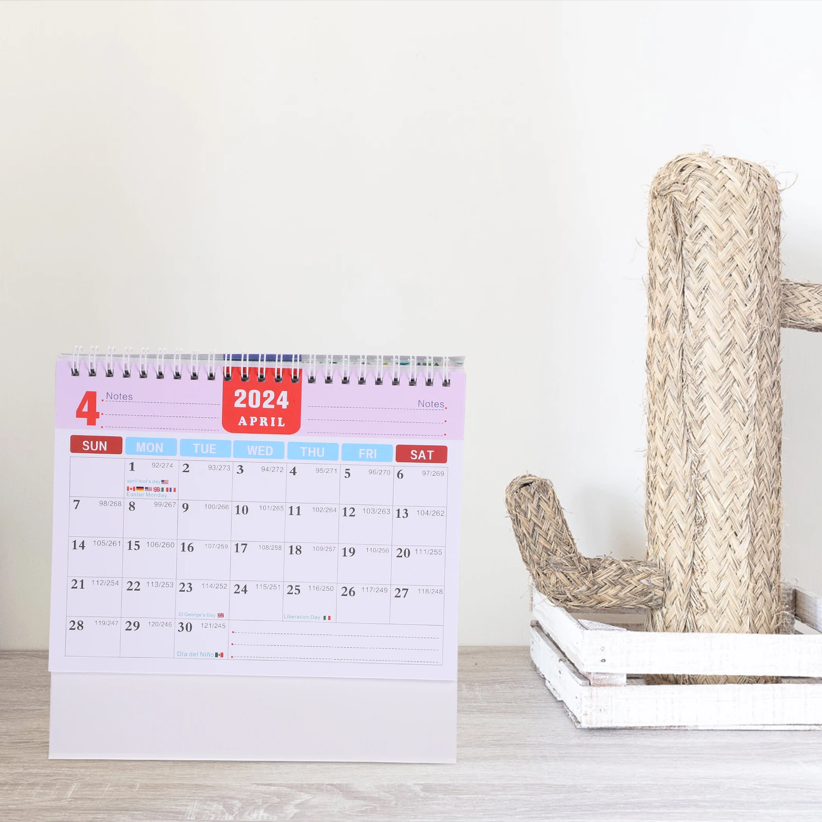 

2024 English Desk Calendar Minimalist Office Tool Thick Paper Metal Binding Flip St Design Decorative countdown