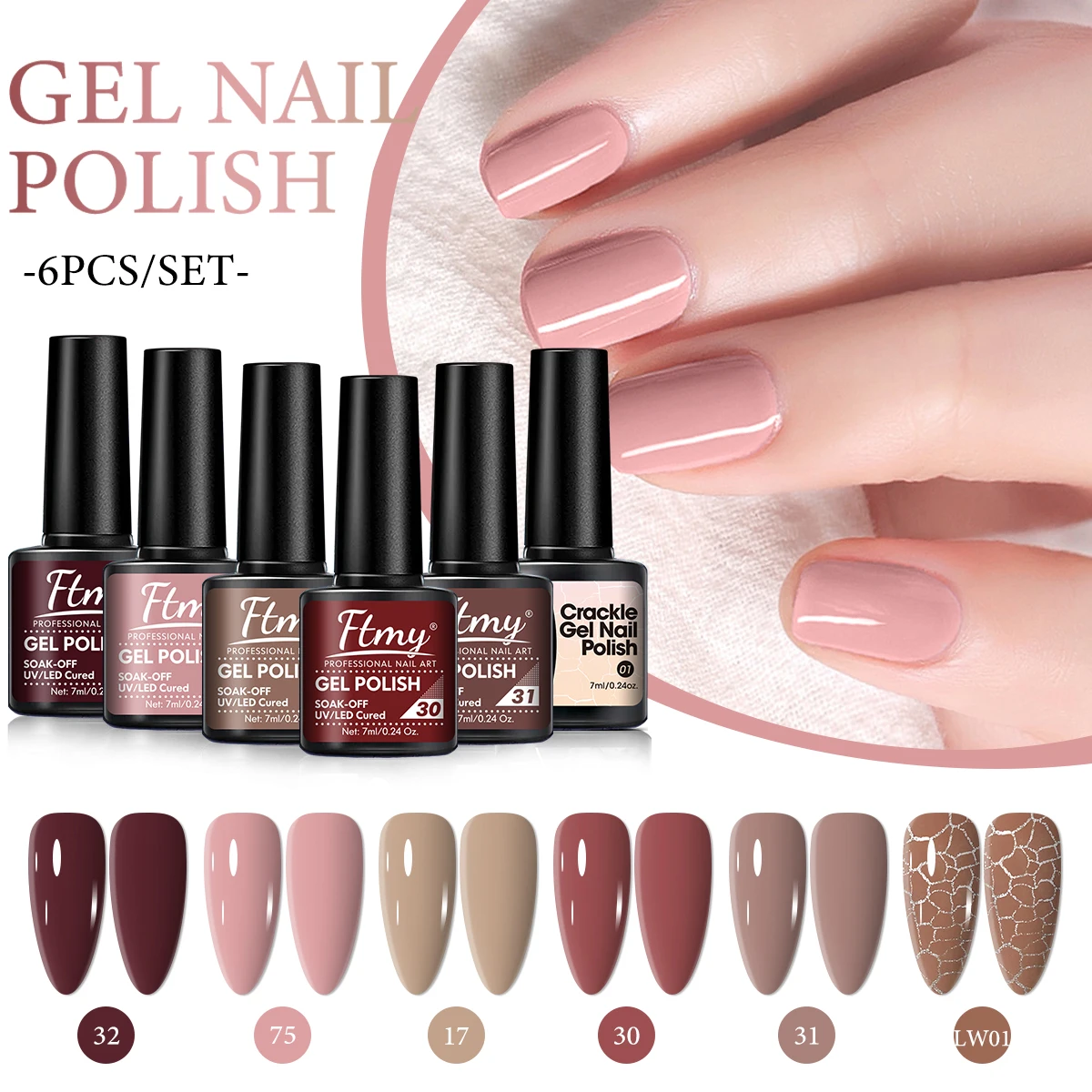 Set de decoración de uñas de 6 piezas, nueva moda con purpurina, acabado mate, redondo, sin fragancia, pegatinas para uñas para salones de uñas