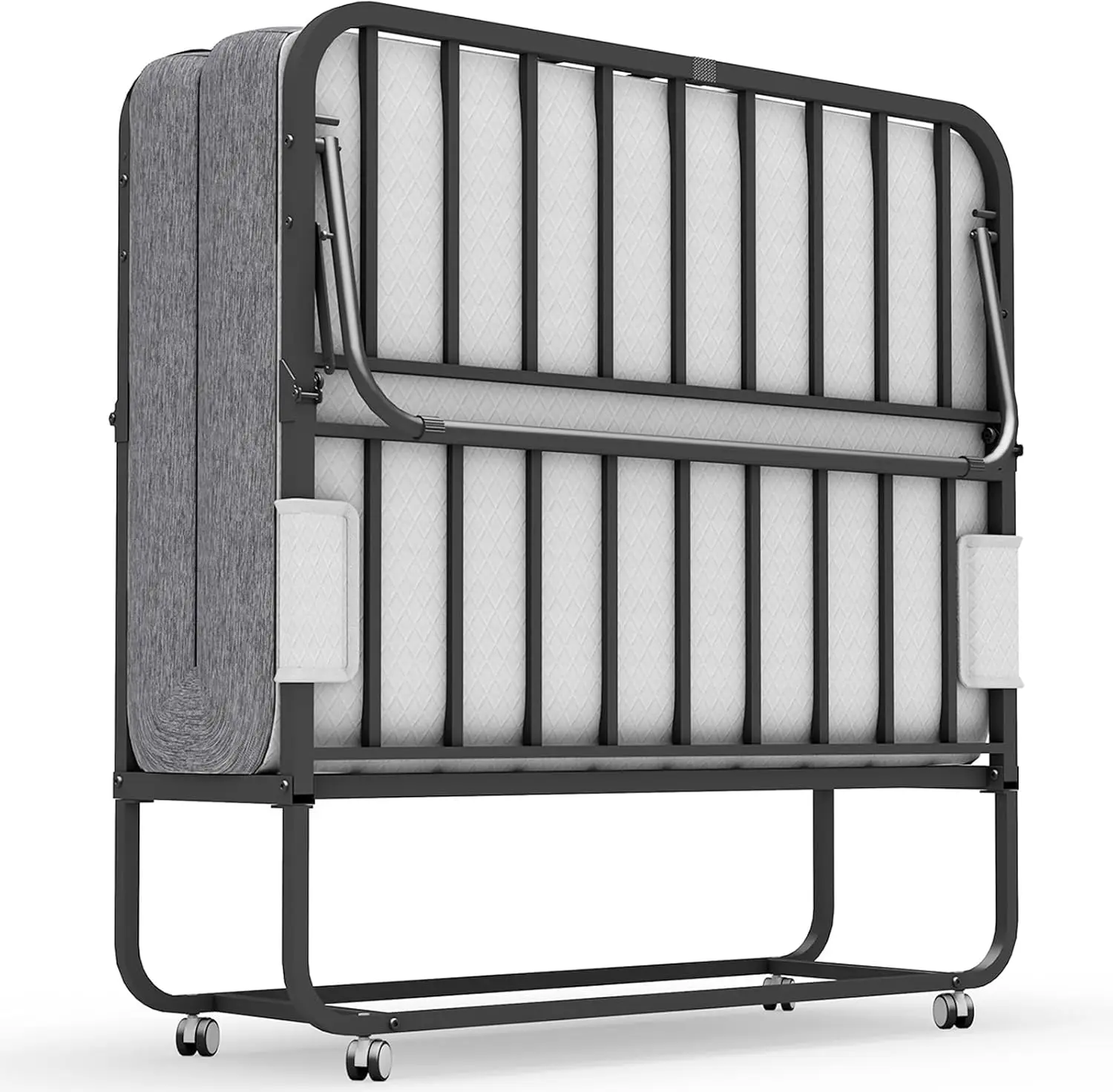 

75''x46'' Folding Bed with Mattress for Adults, Large Size Rollaway Folded Bed for Guest, Sturdy Frame, Big Space, Comfo
