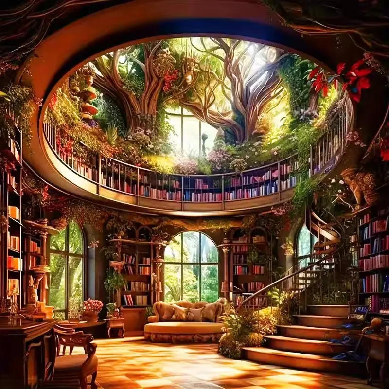 

Diy Diamond Painting Library Scenery Full Diamond Mosaic Art Rhinestone Landscape Home Decoration