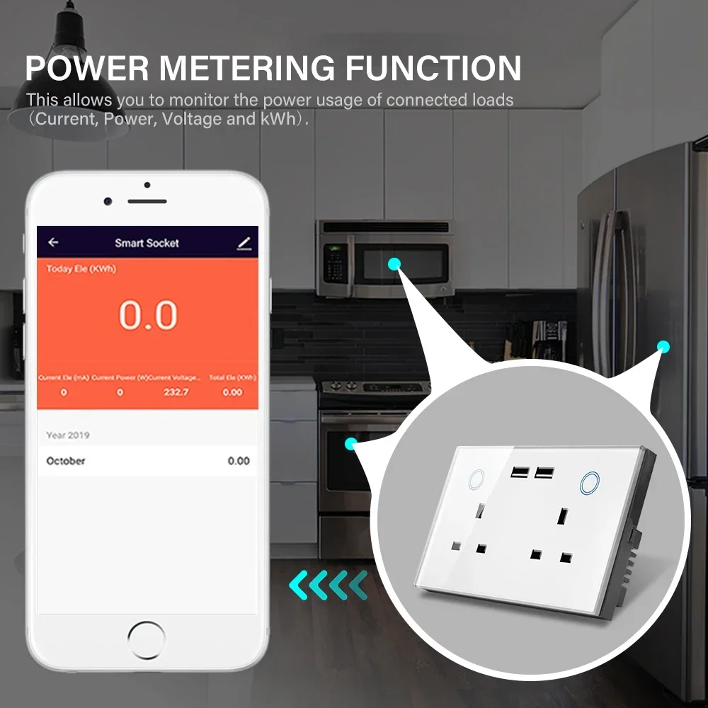 Imagem -05 - Personalizado Smart Home Wifi Tomada de Parede uk Toque Interruptor Usb Dupla Tomada de Energia Elétrica Controle Remoto sem Fio Alexa Google