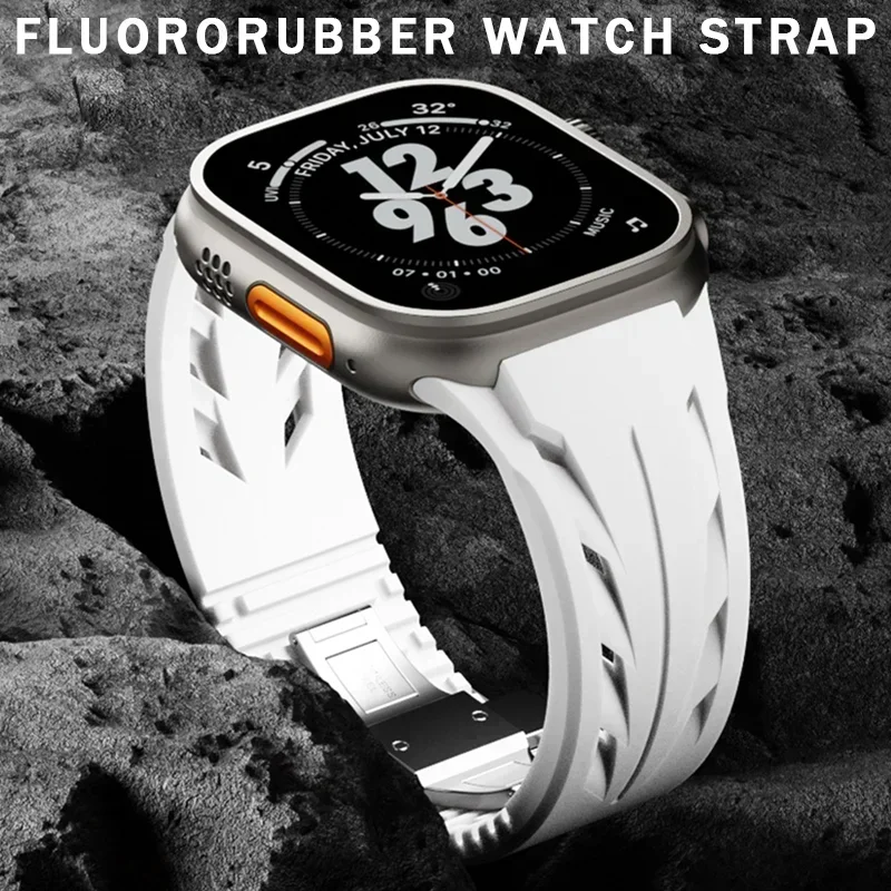 Fluororubber Band for Apple Watch Sport Strap Ultra 2 49/45/44/42mm Luxury Rubber Soft Strap Iwatch Ultra9 8 7 Se 6 5 Watchband