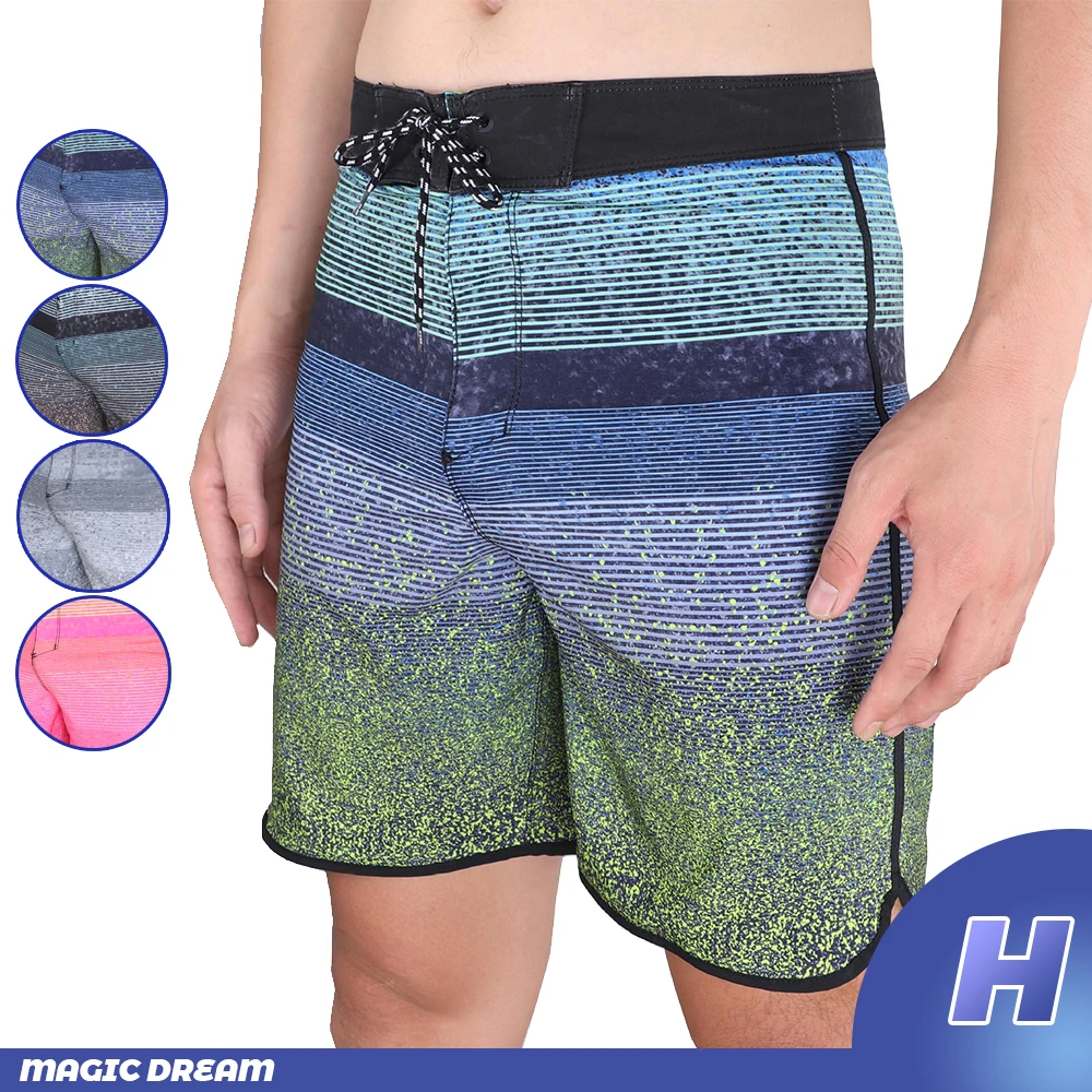 

New Brand Quality Men 4 Way Stretch Board Shorts Solid Striped Beach Surfing Swimwear Quick Dry Bodybuilding Swim Trunks