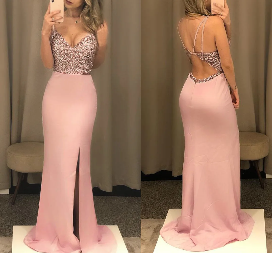 

V-Ne Sequin Bal Dr with Susps Long A-Line Skirt Sexy Svel Gown for Women in Their Late Twenties