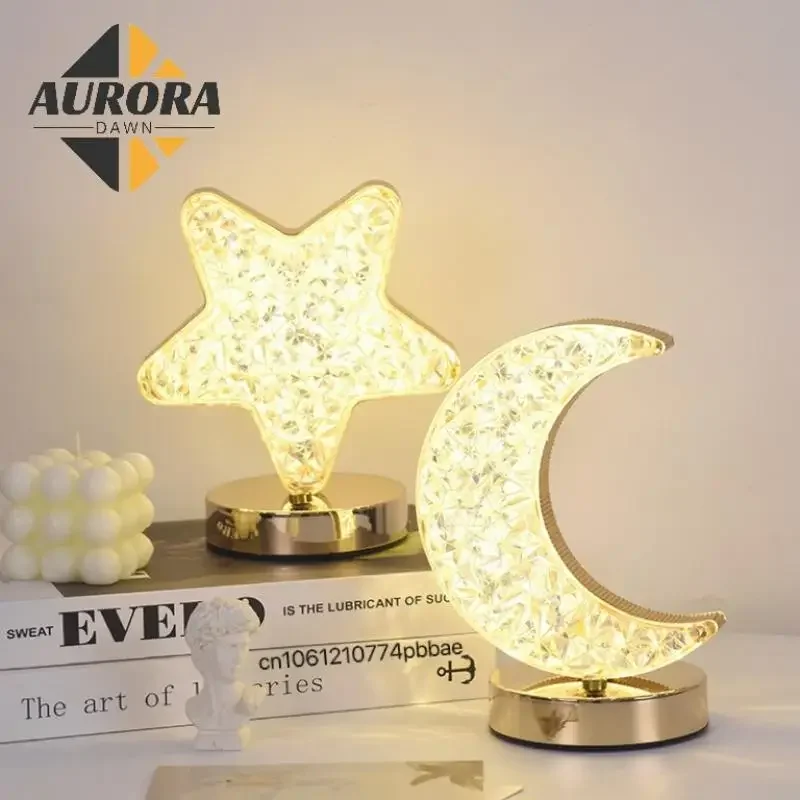 Bedroom Crystal Touch Dimming Night Light Girls Room Home Decor Aesthetics USB Bedside LED Ambient Table 3D Moon Lamp