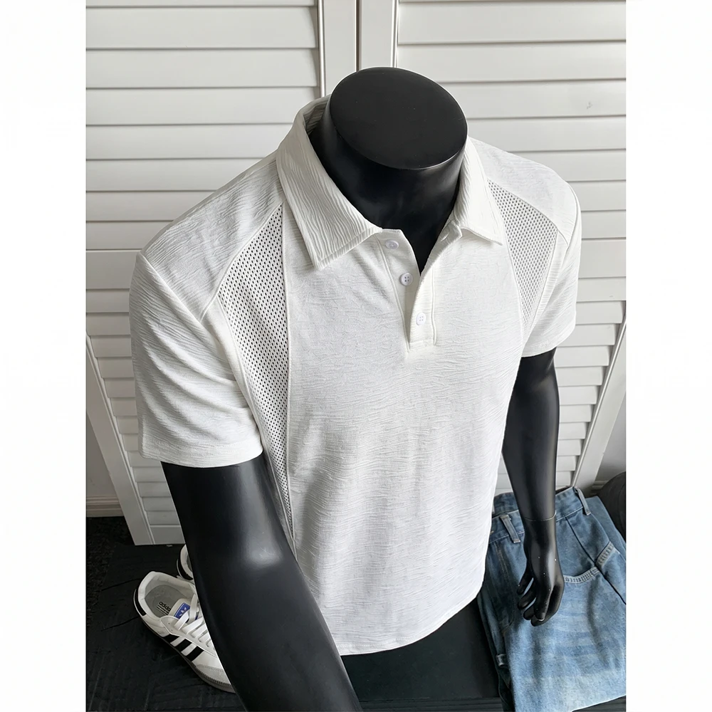 2026 Summer Men's Bark Wrinkle Trendy Breathable Polo Shirt Men's Short-Sleeved T-Shirt