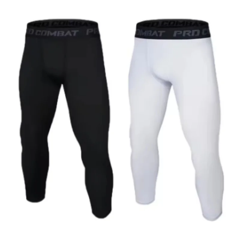 

Men's football basketball leggings, male high elasticity training, sports fitness, 7-point leggings, quick drying, breathable