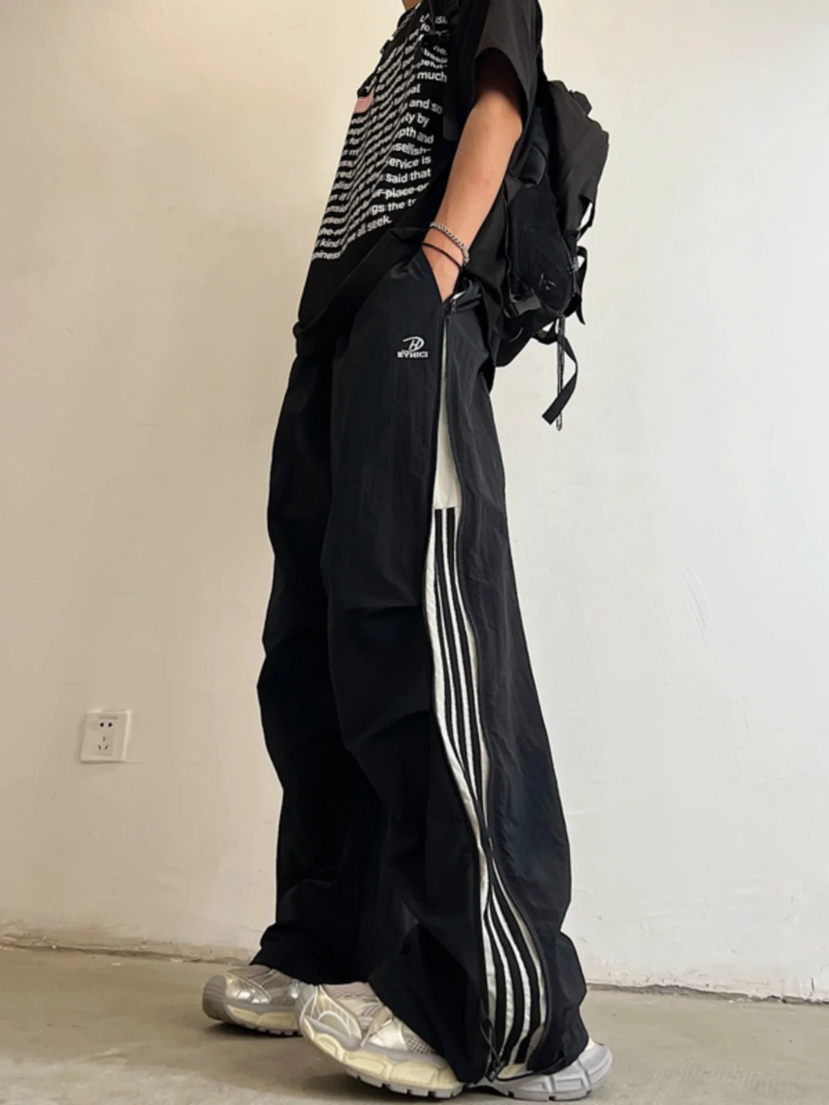 

Мужские брюки-парашюты в стиле американского хип-хопа, весенне-осенние рабочие брюки с боковой молнией, спортивные брюки Tee Bars, повседневные брюки для отдыха