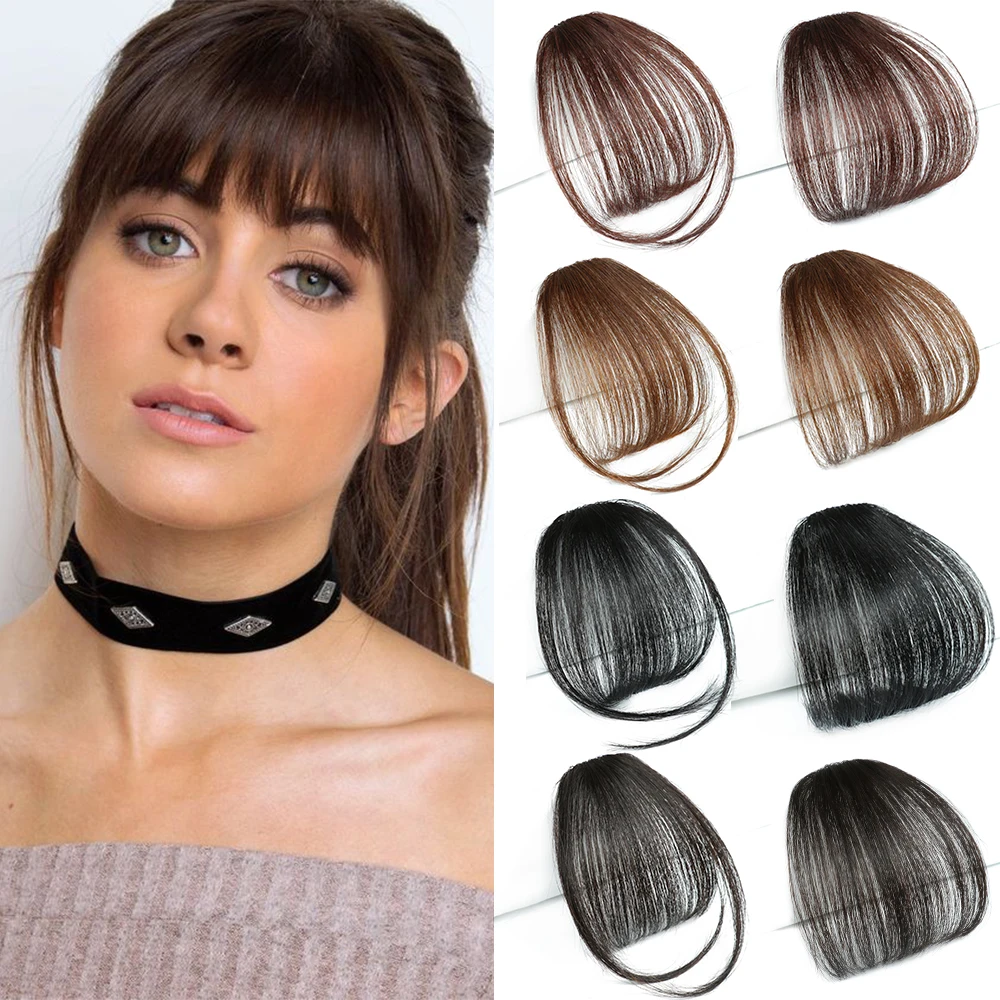 HAIRSTAR Synthetic Air Bangs Heat Resistant Hairpieces Hair Women Natural Black Brown Bangs Hair Clips For Extensions