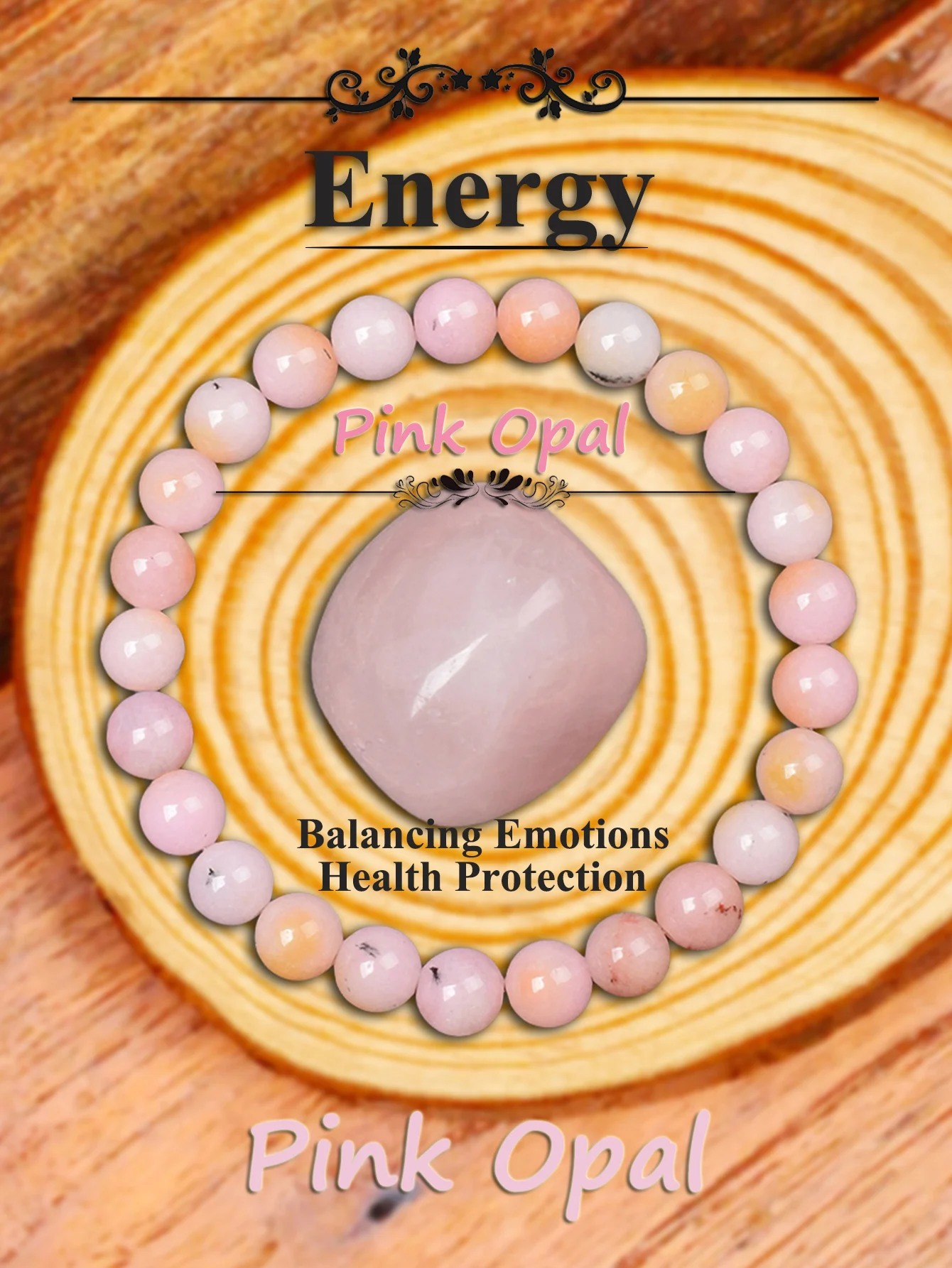 

Natural Stone Pink Rutilated Quartz Bead Bracelet Attracts Wealth Boosts Confidence Enhances Love & Promotes Harmony Jewelry New
