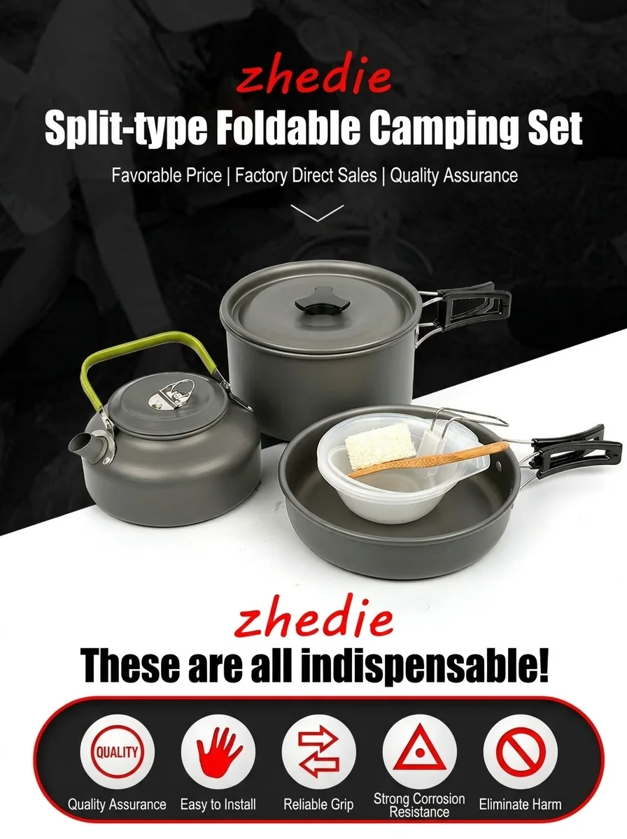 

2-3 Person Camping Cookware Set with Kettle Hard Anodized Aluminum Portable Outdoor Hiking Picnic Pot Pan Kit