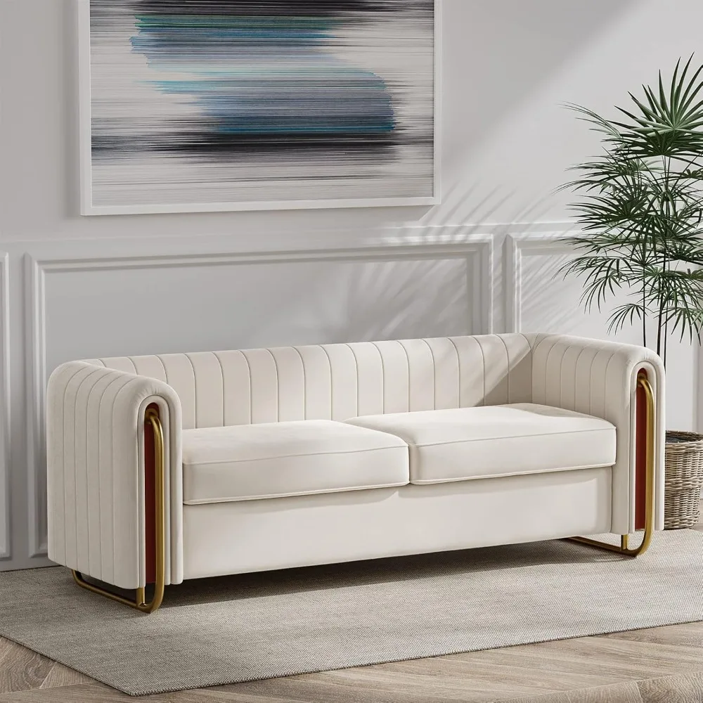 

Modern Velvet Sofa for Living Room, 84 Inches Long Upholstered Sofa Couch with High Armrest and Metal Legs Decor Furnitur