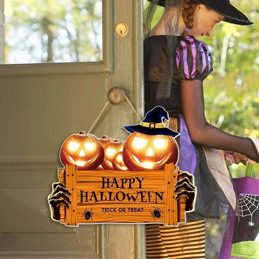 Halloween Ghost Face Pumpkin Door Hanging for Home Bar Cafe,Door Sign Wooden Pendant Ghost Festival 2024 Halloween Party Decor