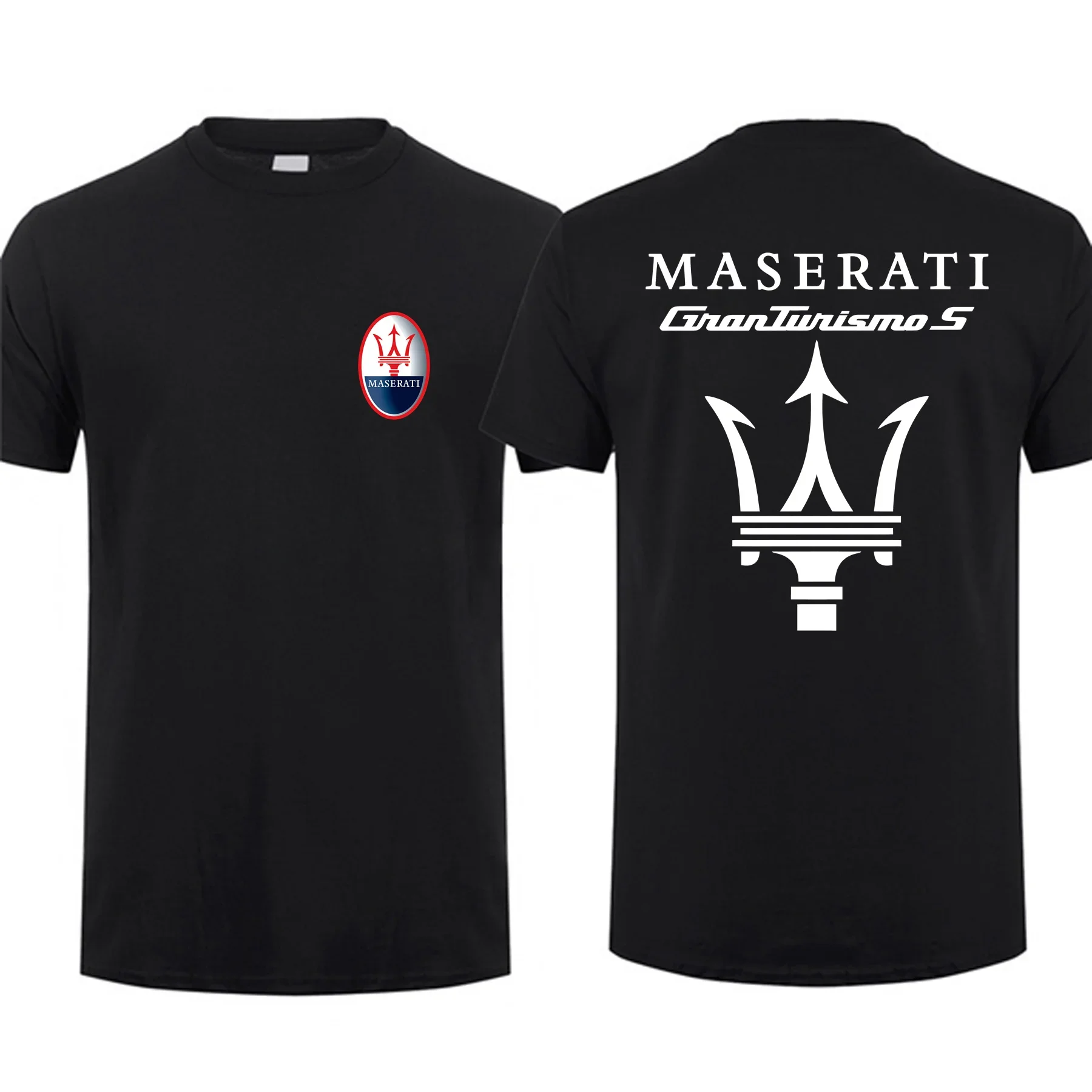 Amazing Tees Men T Shirt Double-sided Casual Oversized Classic Maserati Logo T-shirt Male T-shirts Graphic Short Sleeve S-3XL