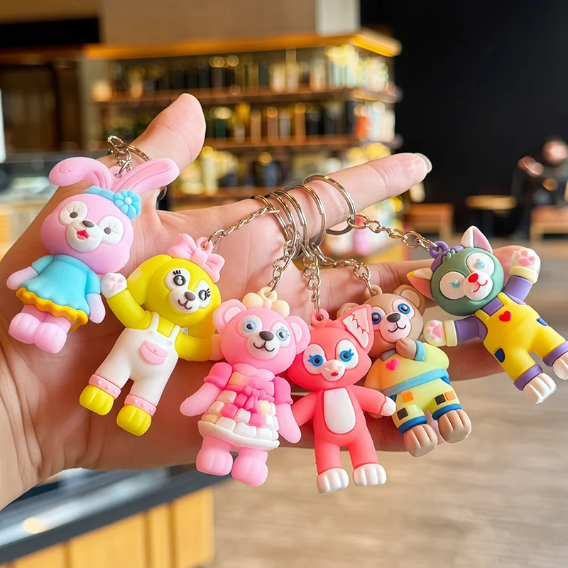 Disney Duffy and Friends Keychain Set Cartoon Cute Linabell Stellalou Silicone Key Ring Student Diy Backpack Charm Ornament Gift
