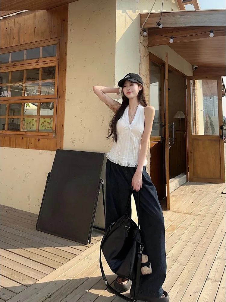 Estate New Sle White Lace ter Ne ort Vest Faion V-ne da donna Top dimagrante Pendolarismo Sle Lunghezza regolare