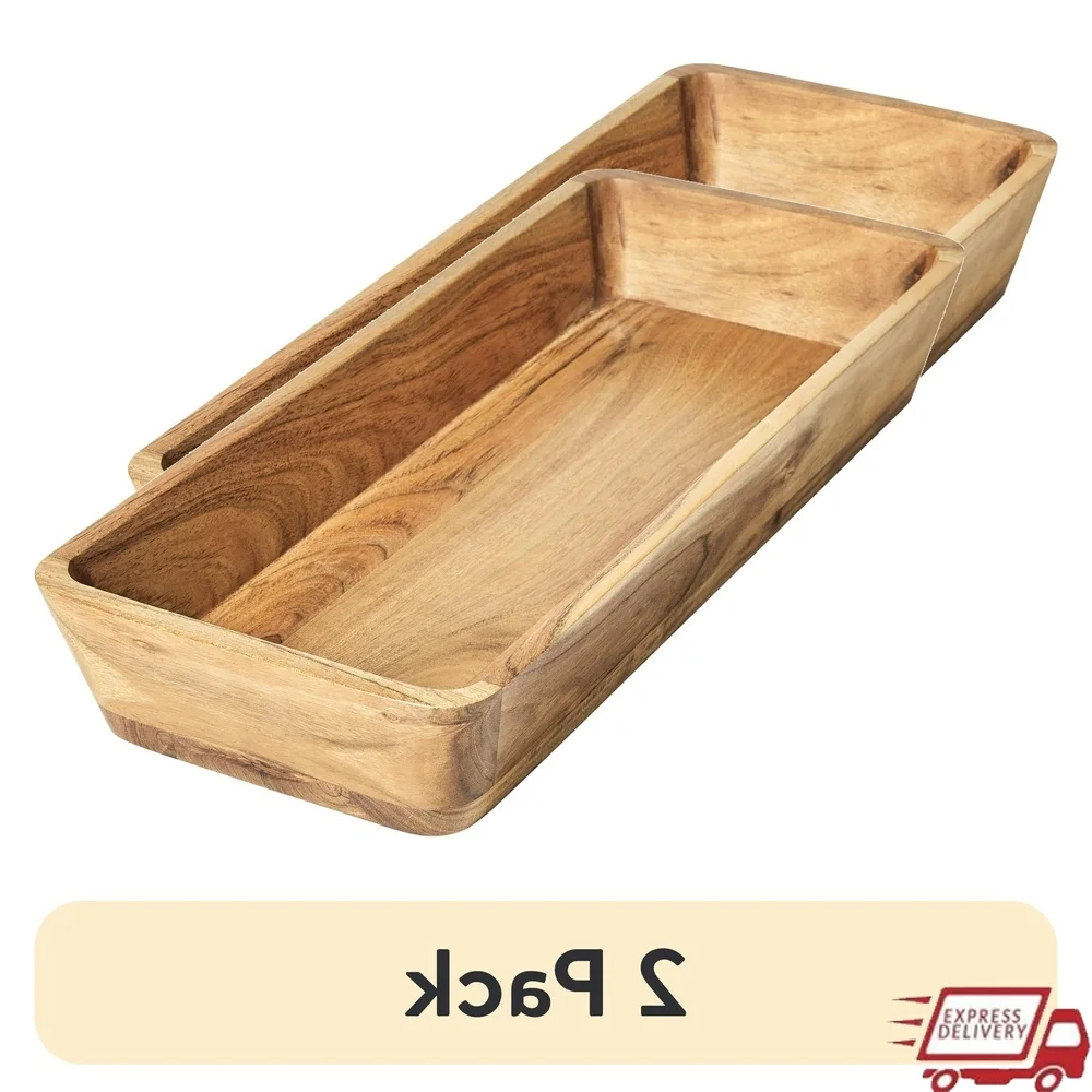 

2 Pack Acacia Wood Oval Serving Bowl Natural Finish Durable Kitchen Accessory Perfect Salads Fruits Elegant Gift Idea