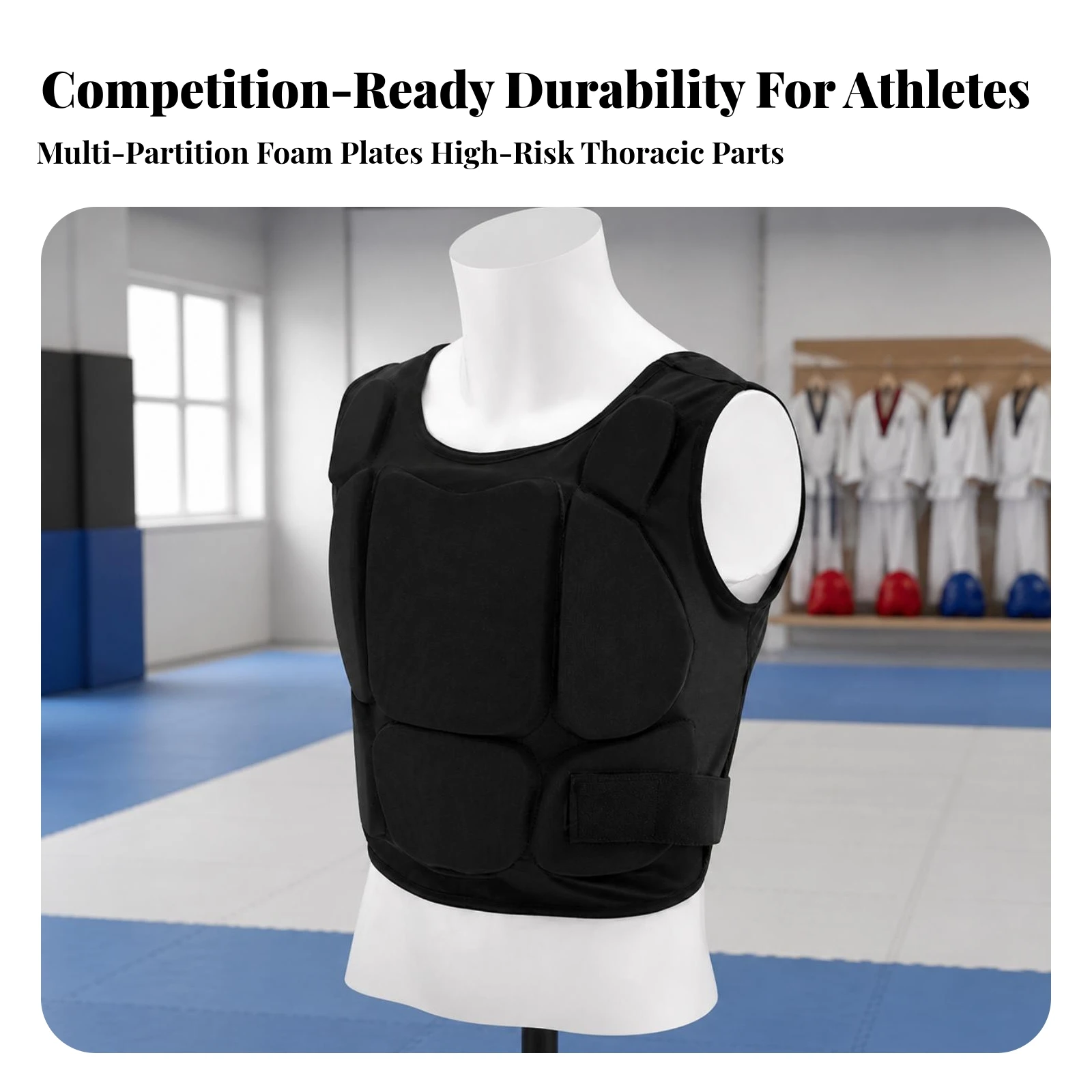 Gear Adjustable Arts Chest Protector Vest Sleeveless Torso Protector with Hook-and-Loop Fastening Lightweight