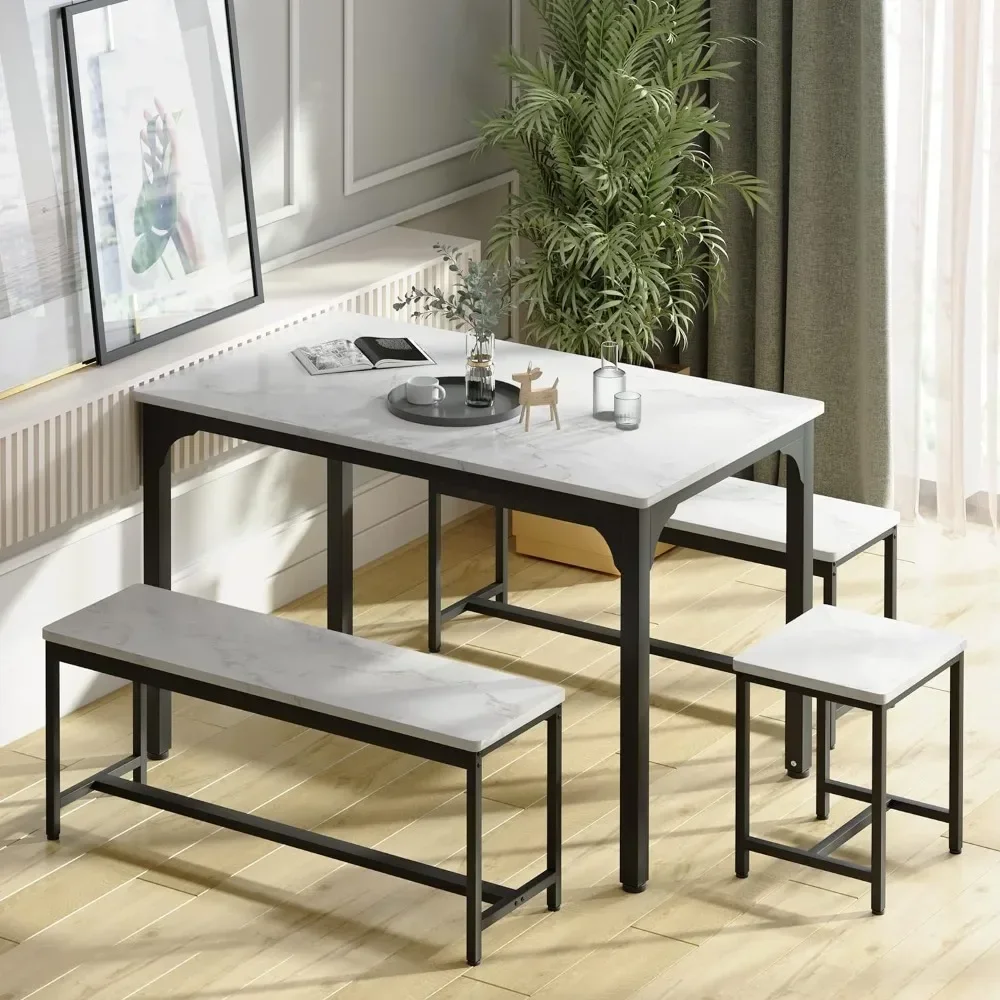 Dining Table Set for 6, 47.3” Kitchen Dining Table, 5 Piece Kitchen Table and Chairs for 6, Heavy Duty Dining Room Table