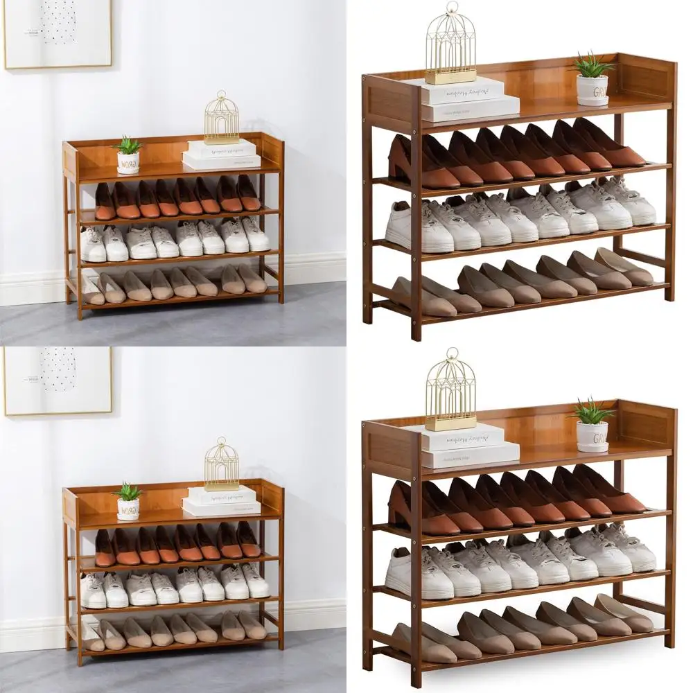 

4-Tier Bamboo Shoe Organizer Rack for Entryway, Hallway, or Closet - Brown, 31.50 Length