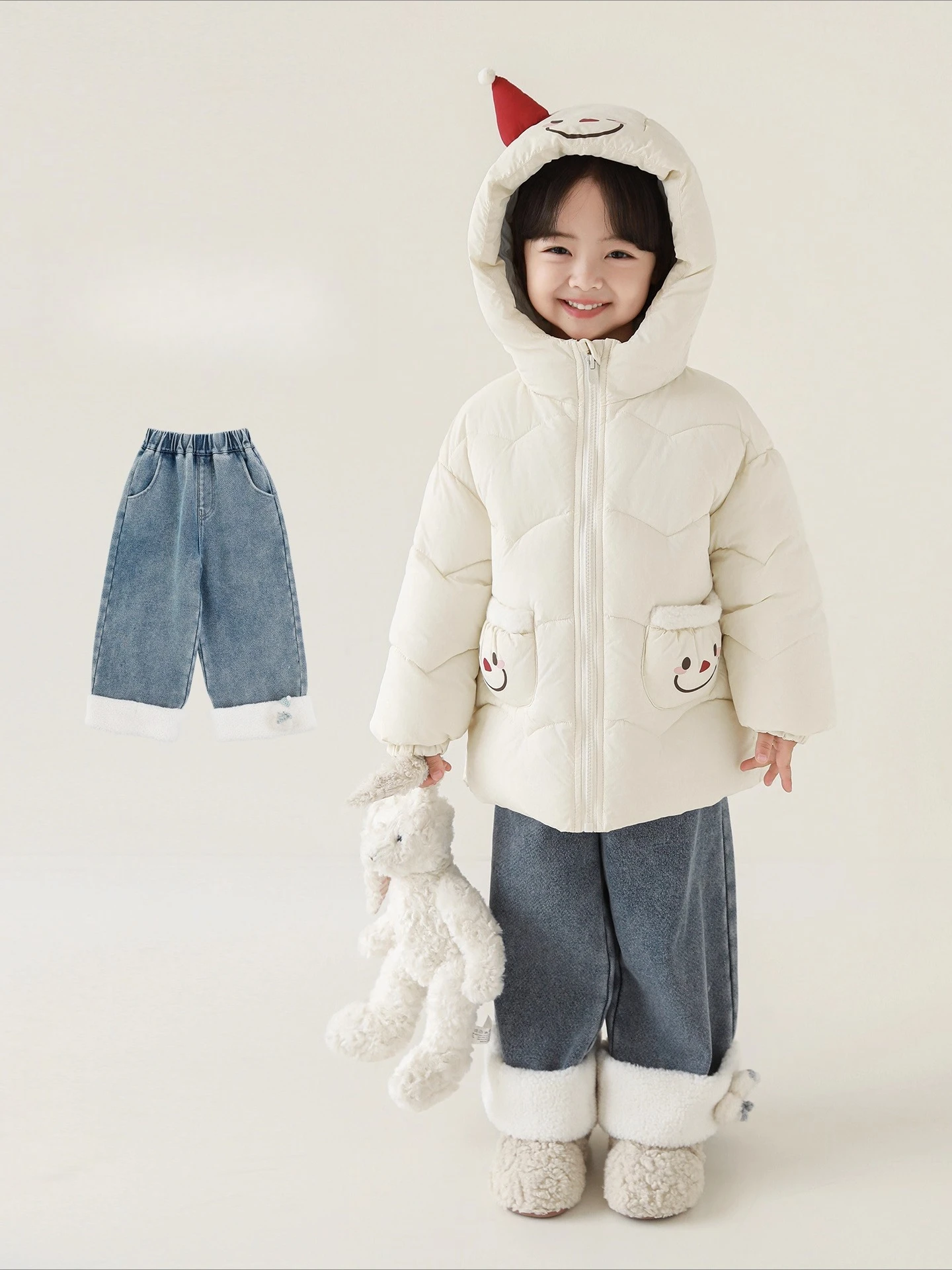 Girls Winter Jeans 2025 Straight Leg Fleece Lined Fade Resistant Thermal Casual Festive Gift Pants 1-7 Years