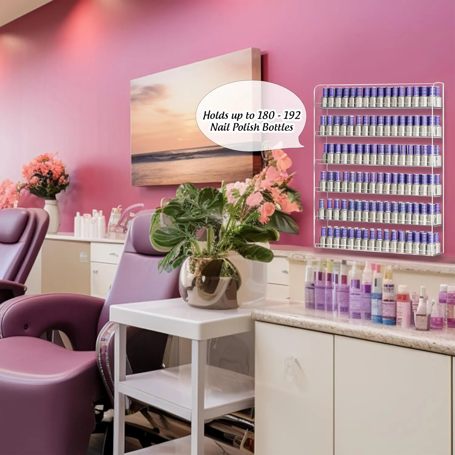 ชั้นวางยาทาเล็บอะคริลิคใส 6 ชั้น จุขวดได้ 180 ขวด ใช้จัดเก็บน้ำมันหอมระเหยและผงจุ่ม