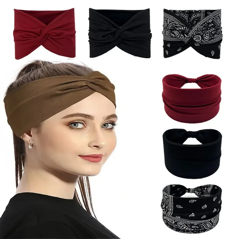 6pcs set, fashionable wide sideband elastic knotted headband suitable for yoga gym sports, fashionable non slip headband