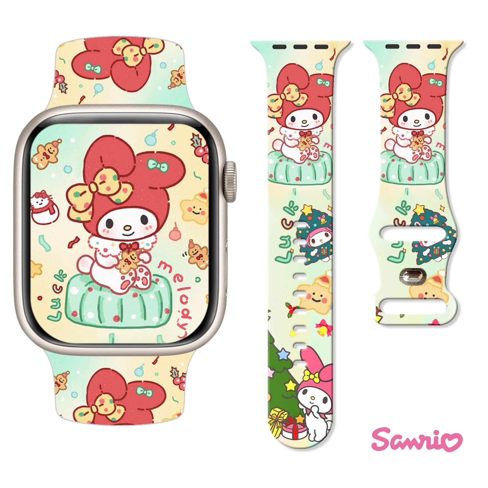 

Sanrio melody christmas printed watch strap for Apple Watch 11 10 9 8 Silicone Band Replaceable Bracelet for iWatch 45mm 44mm