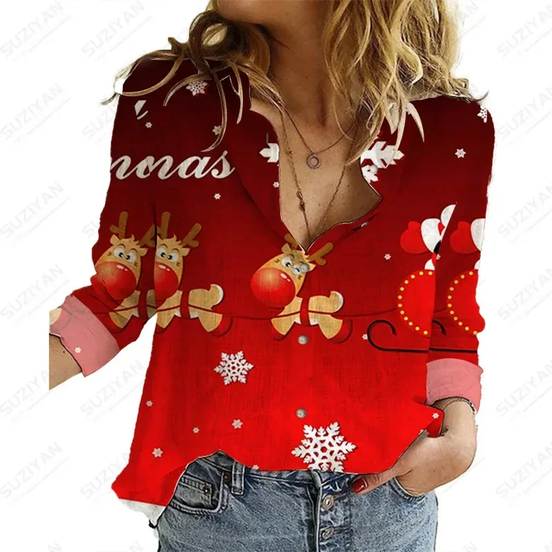 Women\'s 3D Printing Christmas Carnival Costumes, Women\'s Long Sleeve Shirt, Christmas Style Fabric for Comfort