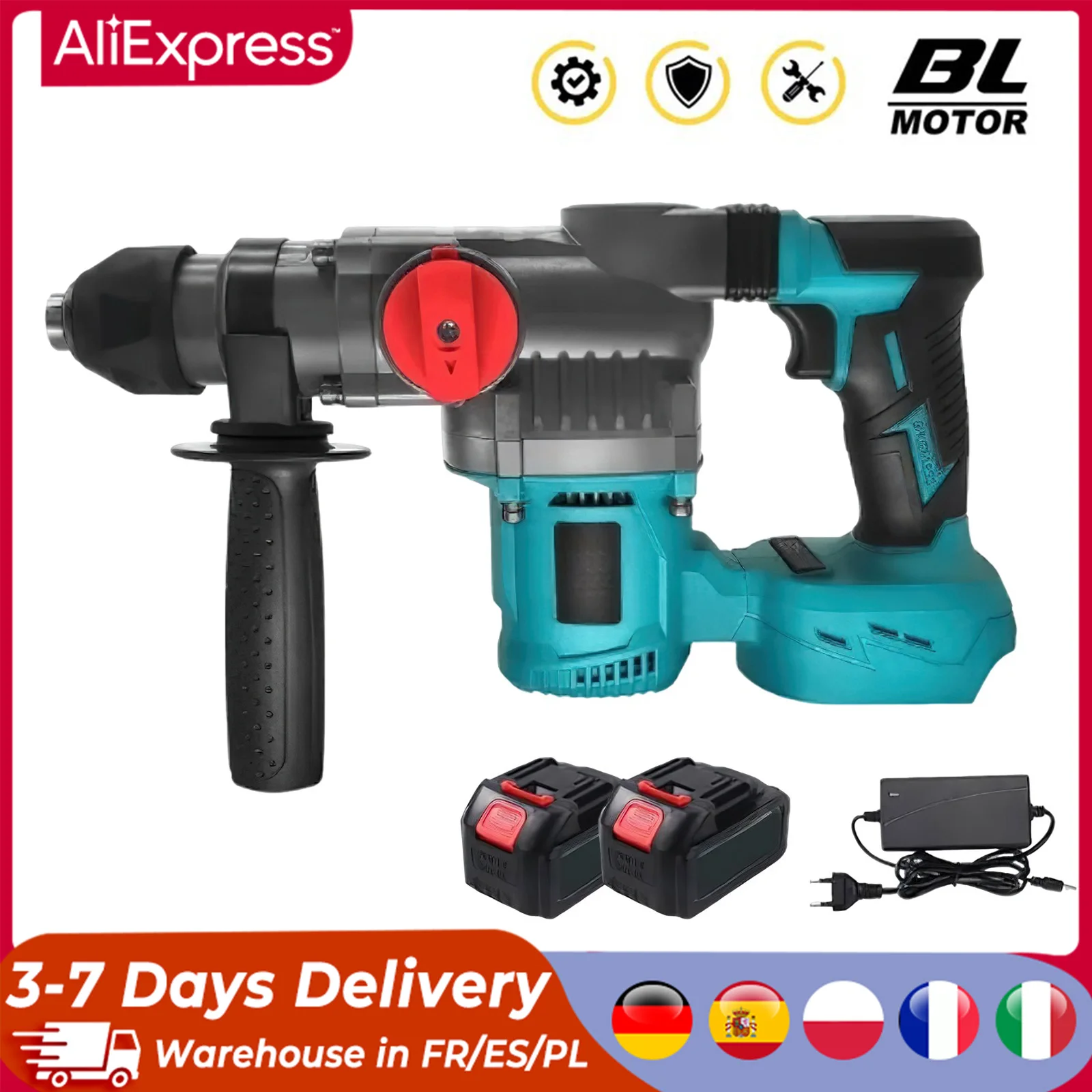 2200W 2-Mode Brushless Electric Impact Hammer Drill 26mm Rotary Hammer Multifunctional Cordless Power Tools for Makita Battery