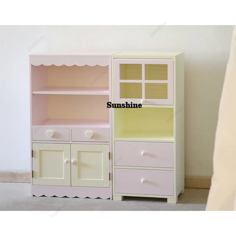 

Large and small apartment cream style simple side cabinet combination