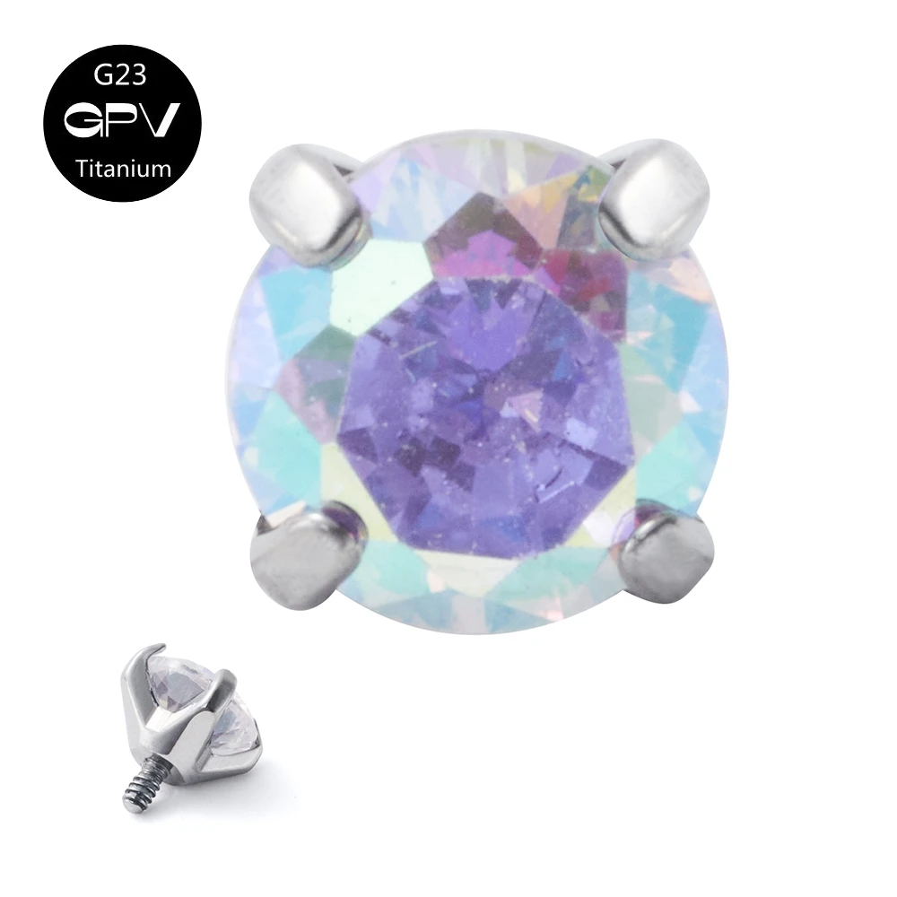 6/10PCS G23 F136 Puncture Jewelry Accessories Four Claw Zircon Lip Nail Nose Nail Ear Cartilage Nail Head Fit 16G Base Rod