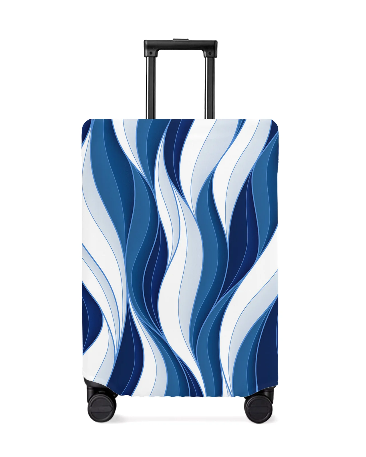 Juste de bagage bleu foncé avec lignes abstraites ondulées, protection de valise commandée, housse anti-poussière pour bagages, étui de valise de voyage, 18 "-32"