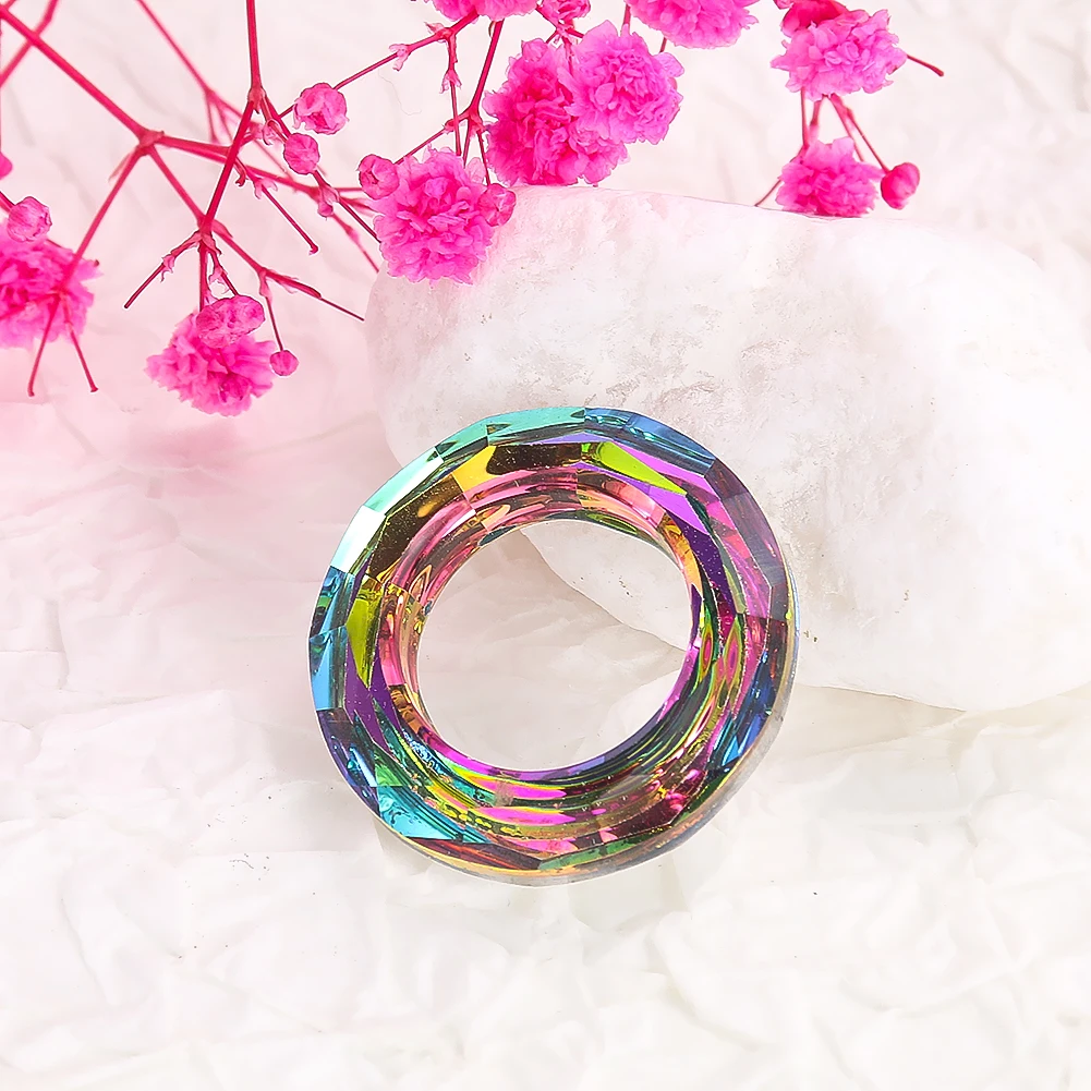 2PCS 30mm Circle Suncatcher Crystal Prisms Refraction Rainbow Iridescent Ring Chandelier Pendants Glass Hanging DIY Wind Chimes