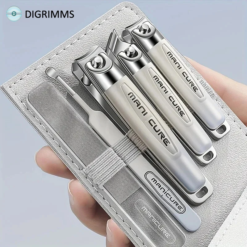 5-teiliges Maniküre-Set aus Edelstahl mit Reiseetui – Unisex-Nagelknipser, Nagelfeile und Ohrenreiniger für den Heim- und professionellen Gebrauch