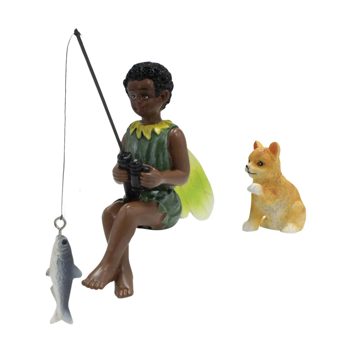 ‌2pcs/set American Style Boy Fishing Statue - Resin Garden Decor for Pond & Fairy Garden‌