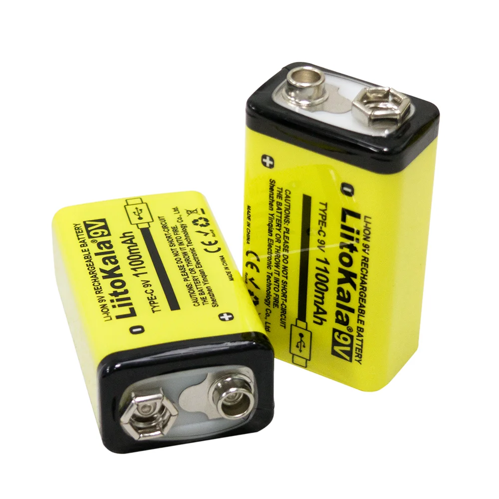 LiitoKala 9 فولت 1100 مللي أمبير بطارية ليثيوم قابلة للشحن USB 6F22 لعبة ميكروفون متعدد الغيتار KTV بالجملة