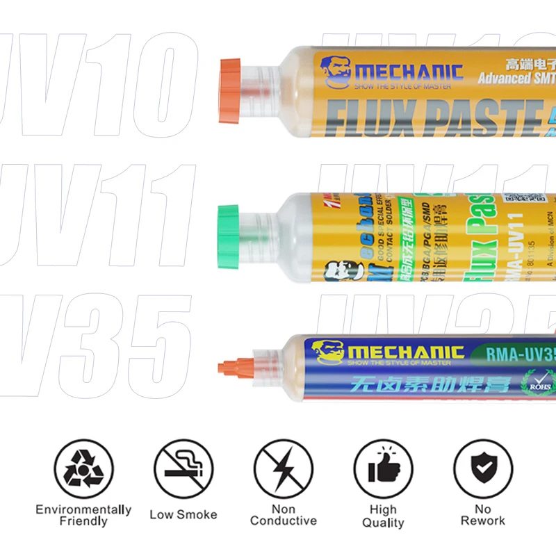 MECHANIC LEAD-Free Soldering Flux UV10/UV50/UV80 No-Clean Solder Welding Paste for Mobile Phone PC PCB SMD Chip BGA Repair Tools