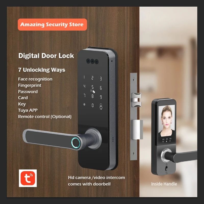 

Facial Recognition Automatic Door Lock TUYA Front Door Fingerprint Smart Lock Digit Camera Visible Inner Screen