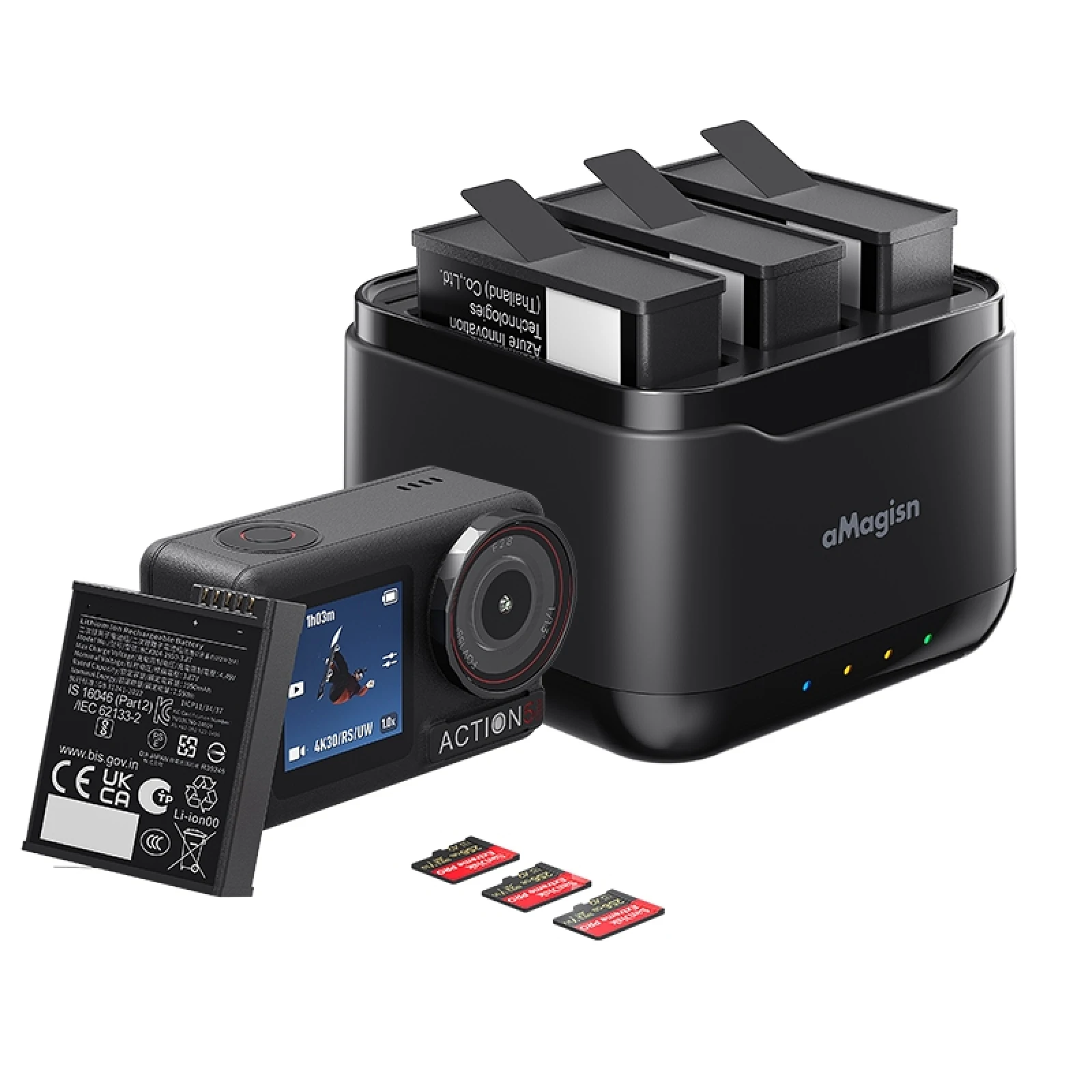 Akku-Ladebox für DJI Osmo Action 5 Pro 3 Steckplätze Schnelllade-Hub Action 5 Pro Ladegerät Akku-Aufbewahrungskoffer Zubehör