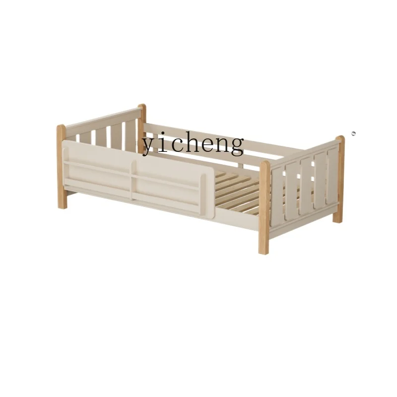 Tqh Solid Wood Children's Bed with Fence Stitching Bed Four Sides Widened Crib Adult Cream Style Single Bed