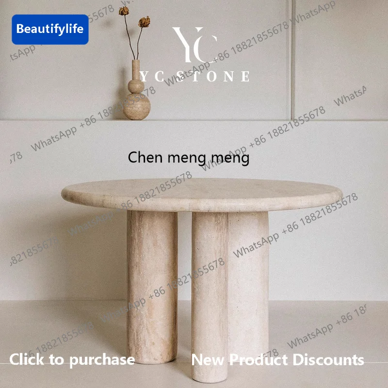 

D183 Nordic minimalist natural travertine dining table round table marble design coffee table