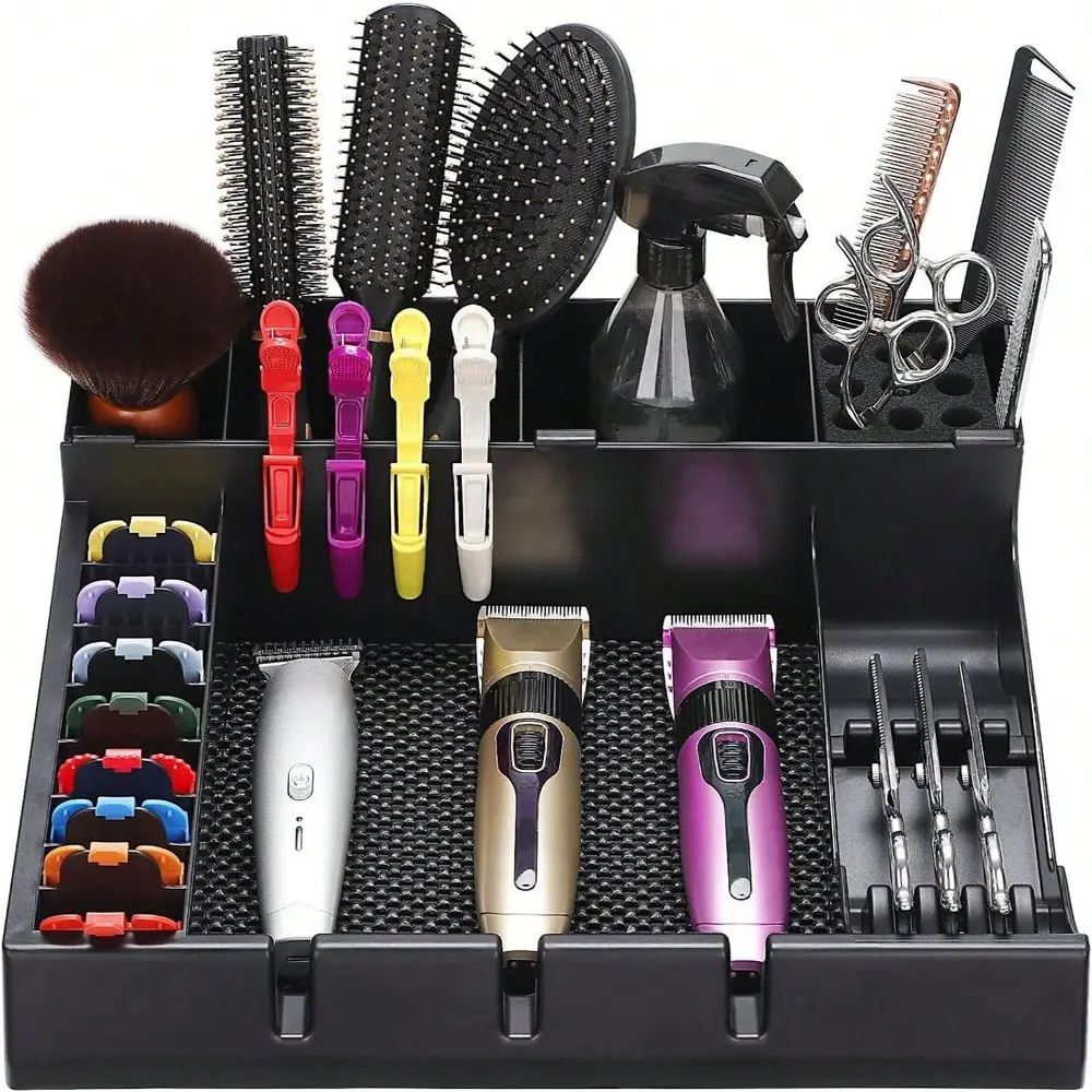

Barber Station Organizer For Corded Clippers Guards, Barber Clipper Tray AntiSlip Hair Trimmer Holder, Multifunctional Detachab