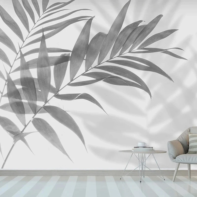 

Custom Wallpaper 3D Murals Nordic Modern Light Luxury Plant Leaf Line Drawing Mural Retro Grey Abstract Leaves Living Room mural