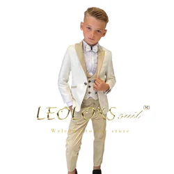 Boys' Floral Jacquard Wedding Tuxedo 3 Piece Set: Double Breasted Vest, Blazer and Trousers Children's Custom Suit Set