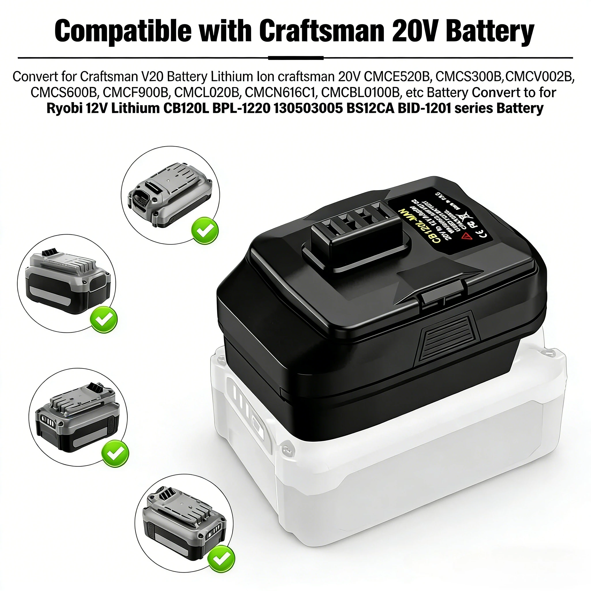 

Адаптер для аккумуляторов Craftsman 20V на Ryobi 12V, конвертер для аккумуляторов Craftsman 20V V20 в дрель Ryobi 12V