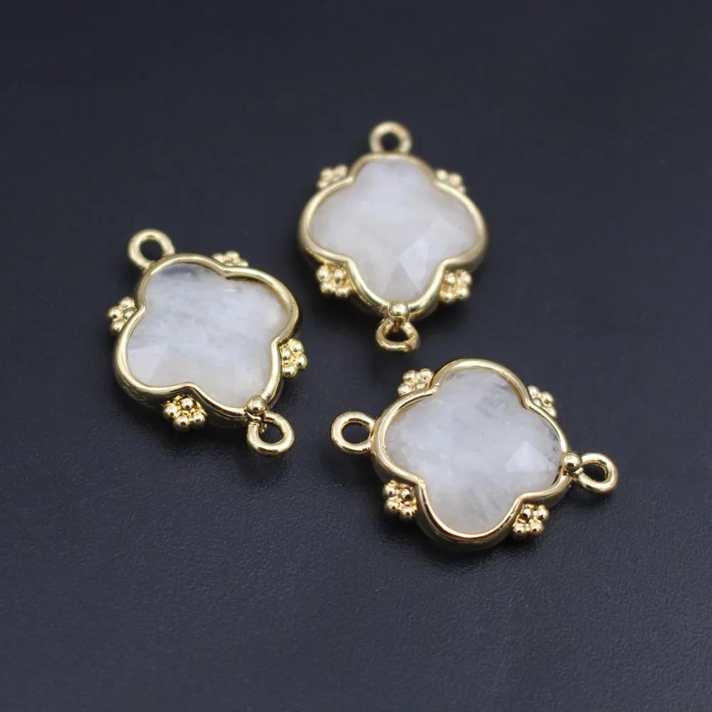 10pcs Trendy Faceted Natural Lapis Rose Quartz Stone Lucky Flower Connectors Charms DIY for Women Girls Earrings Bracelet Making