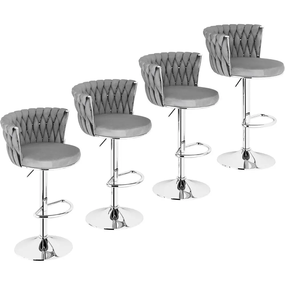 

Set of 4 Modern Swivel Counter Height Bar Stools with Adjustable Upholstered High Backrest, Grey Kitchen Island Chairs